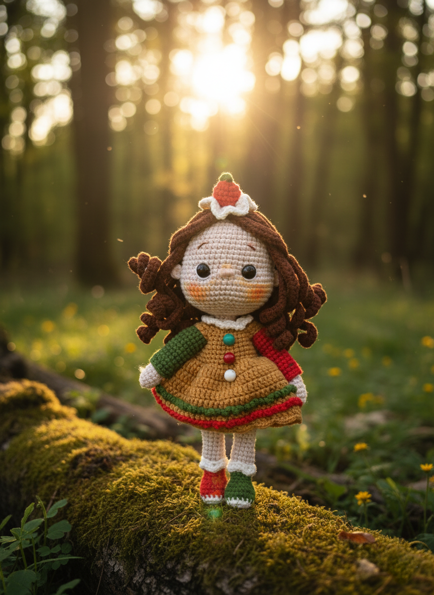 Ginger – Handgemaakte Gehaakte Peperkoekenmeisje Pop 25cm | Uniek Kerstcadeau