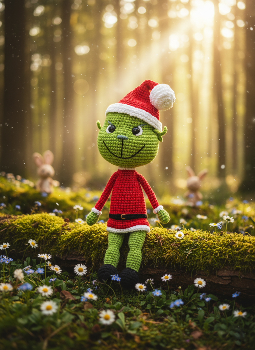 Gremble – Handgemaakte Gehaakte Kerstkarakterpop 27cm | Uniek Kerstcadeau