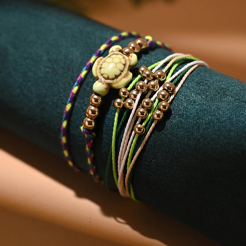 Dames Boho Schildpad Bedel Enkelbandarmband | Handgemaakt | Verstelbare Strand Enkel Armband
