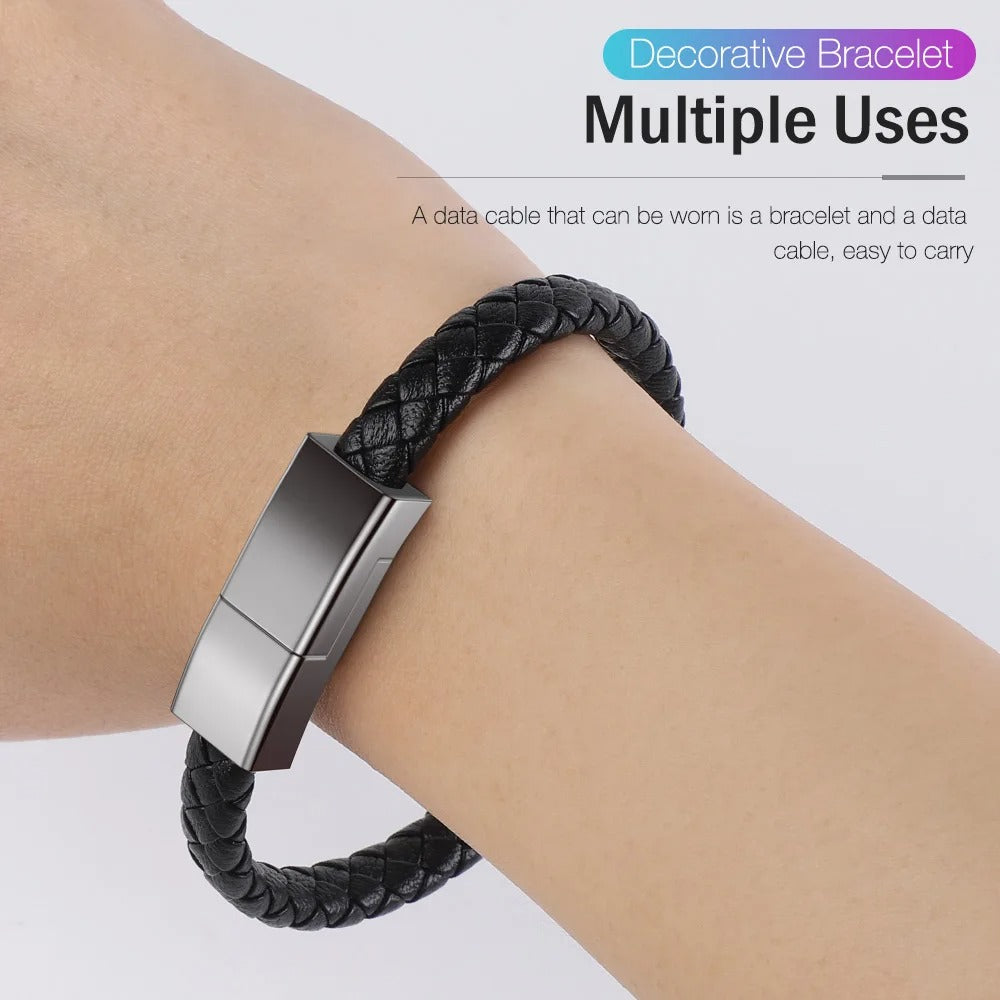 2-in-1 Leren Armband USB Oplaadkabel | Micro USB & Type-C | Tech Cadeau