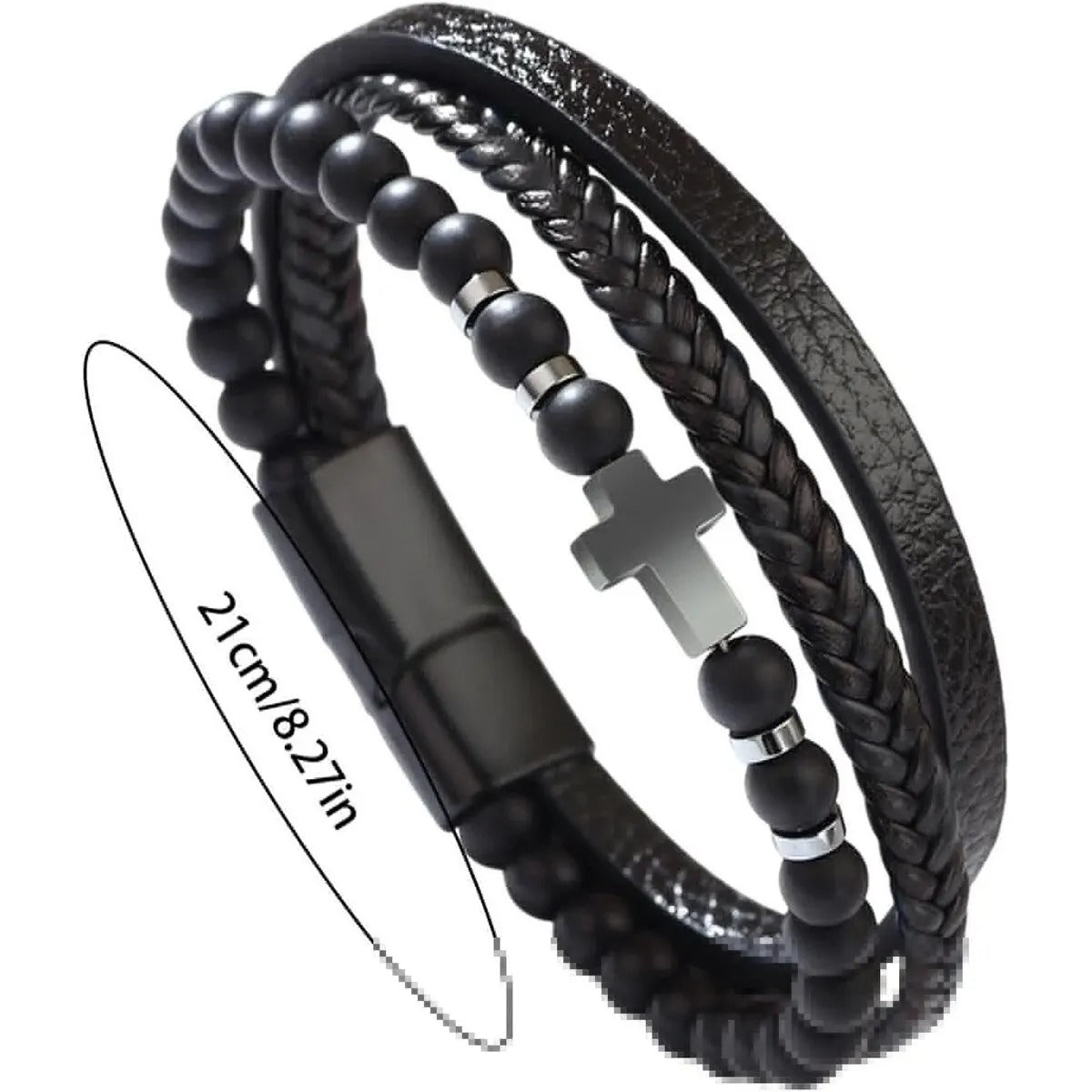 Heren Multi-Laags Kruis Armband | Geloof & Stijl | Leer & Touw | Spiritueel Cadeau
