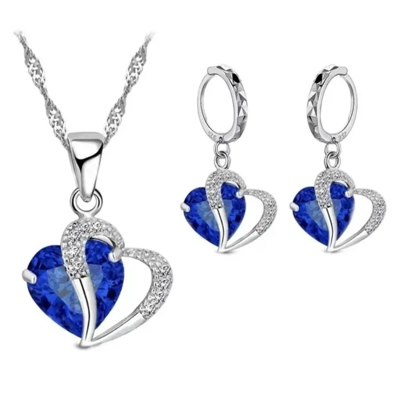 Dames Hart Kristal Ketting & Oorbellen Set | Sprankelende CZ | Romantisch Cadeau voor Haar