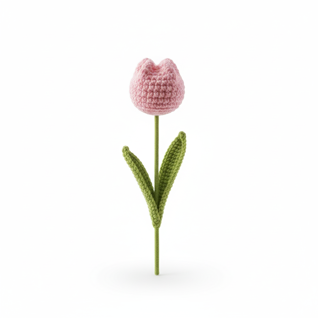 1x🌷 Sweet Rosy Pink Tulip – Premium Handcrafted Crochet Flower
