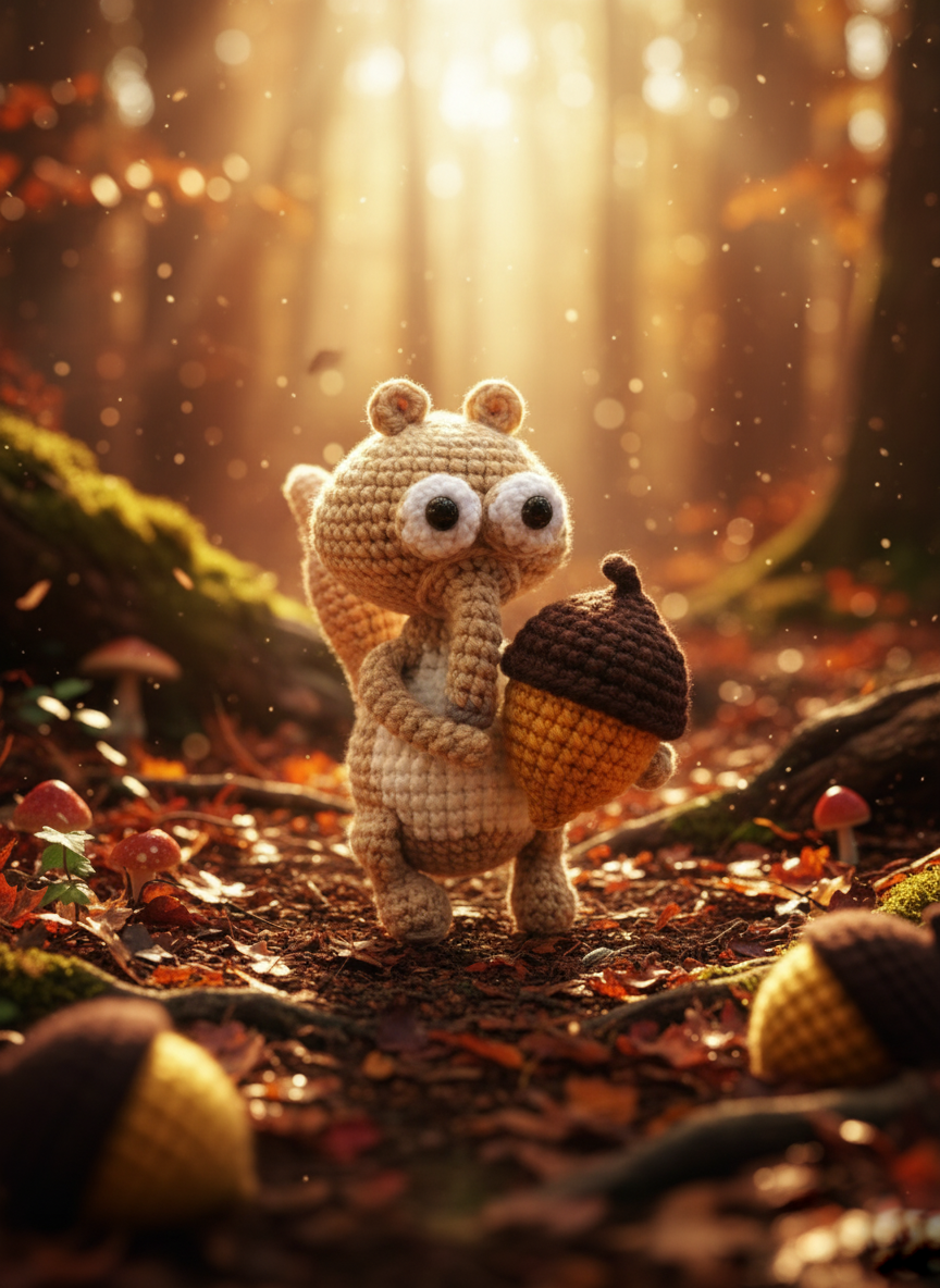 Nutmeg: Een fantastische gehaakte eekhoorn - 11 cm hoog