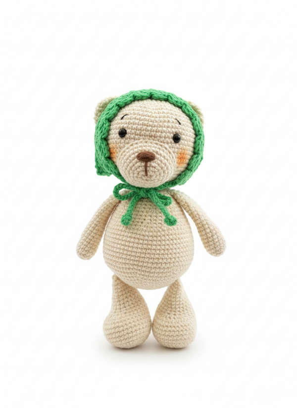 Basil – Handgemaakte Gehaakte Berenpop 19cm | Zacht Speelgoedcadeau voor Kinderen