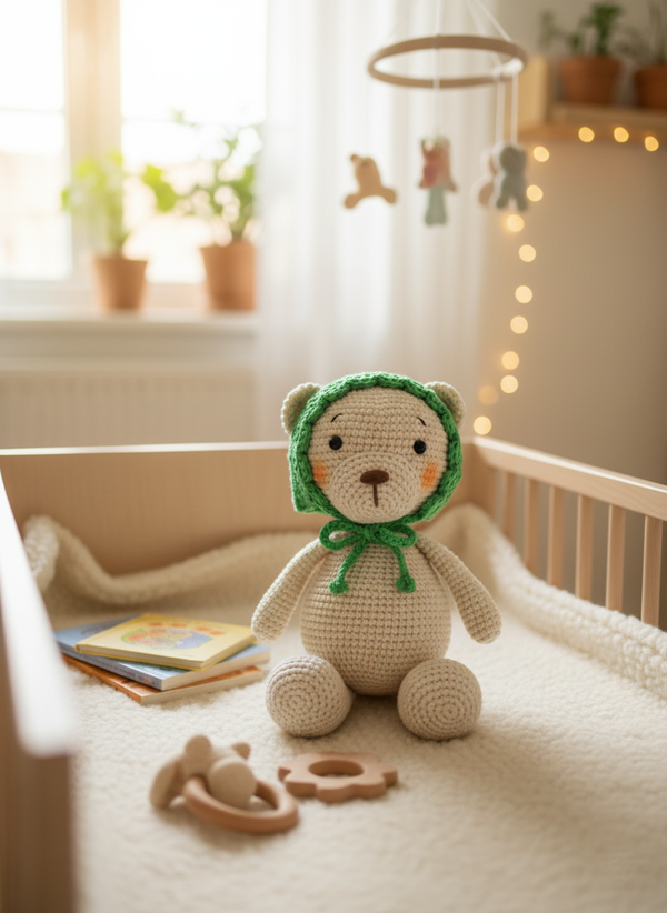 Basil – Handgemaakte Gehaakte Berenpop 19cm | Zacht Speelgoedcadeau voor Kinderen