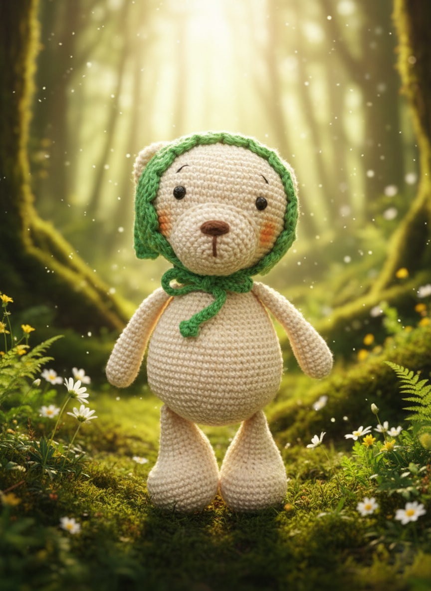 Basil – Handgemaakte Gehaakte Berenpop 19cm | Zacht Speelgoedcadeau voor Kinderen
