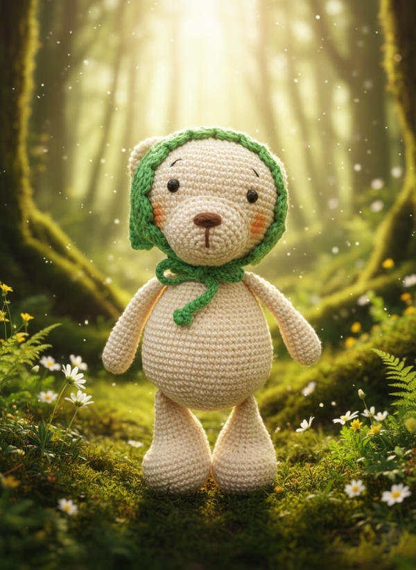Basil – Handgemaakte Gehaakte Berenpop 19cm | Zacht Speelgoedcadeau voor Kinderen