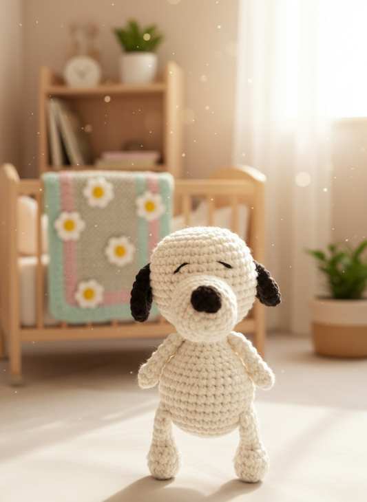 Biscuit – Handgemaakte Gehaakte Hondenpop 11cm | Zacht Speelgoedcadeau