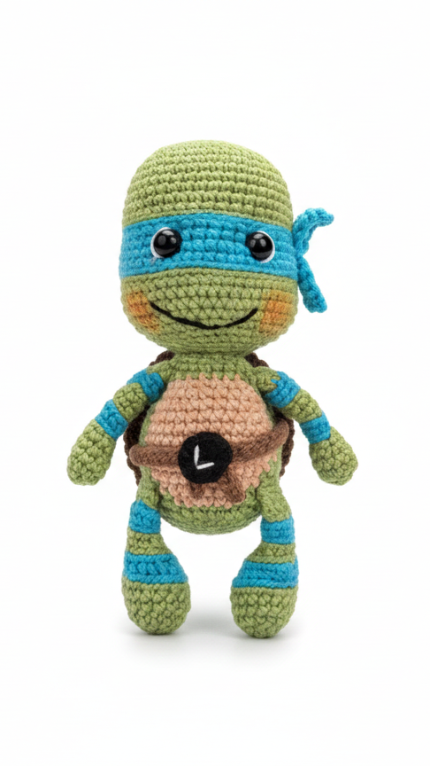Breezeo Handgemaakte Gehaakte Ninja Schildpadpop 18cm | Uniek Heldencadeau voor Kinderen