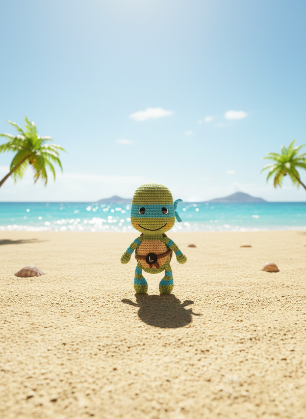 Breezeo Handgemaakte Gehaakte Ninja Schildpadpop 18cm | Uniek Heldencadeau voor Kinderen