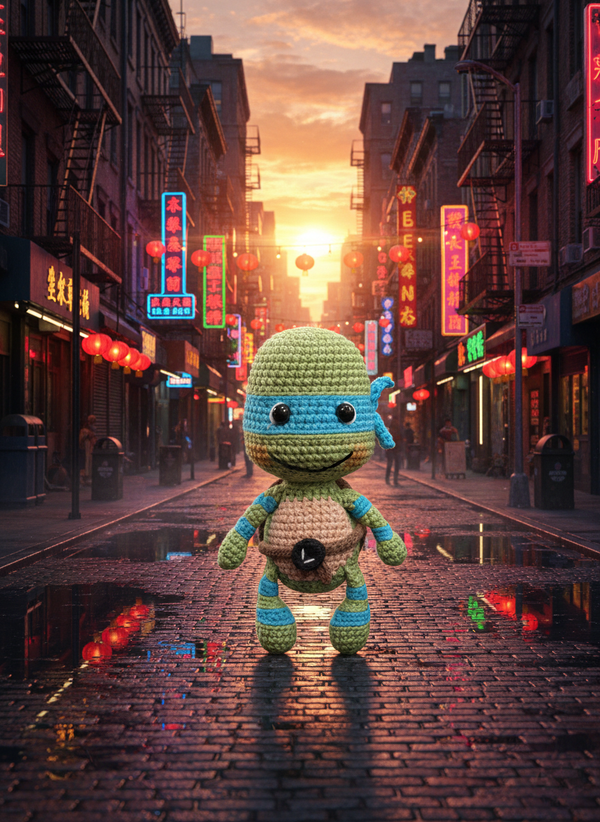 Breezeo Handgemaakte Gehaakte Ninja Schildpadpop 18cm | Uniek Heldencadeau voor Kinderen