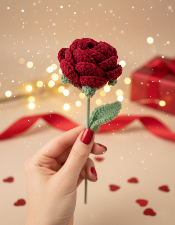 🌹Crimson Charm Crochet Rose💝