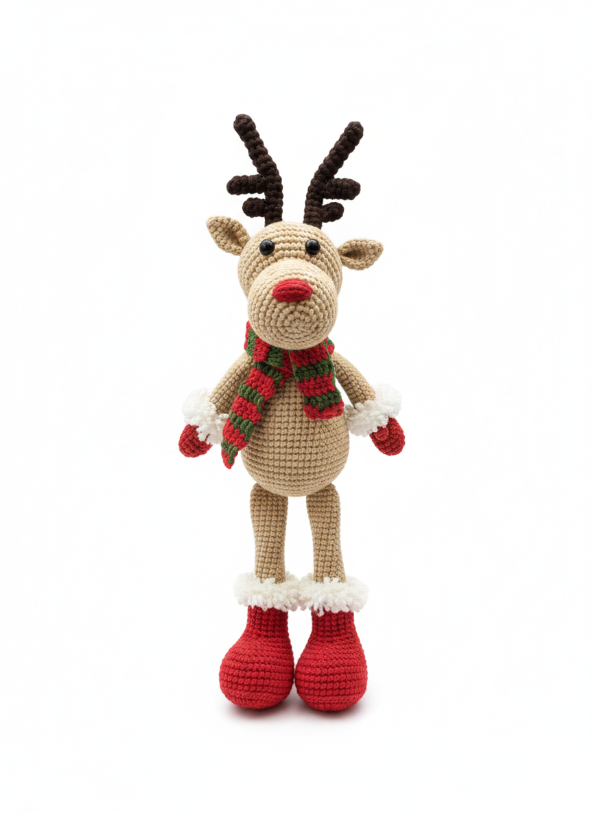 Frosti – Handgemaakte Gehaakte Rendierenpop 33cm | Uniek Kerstcadeau