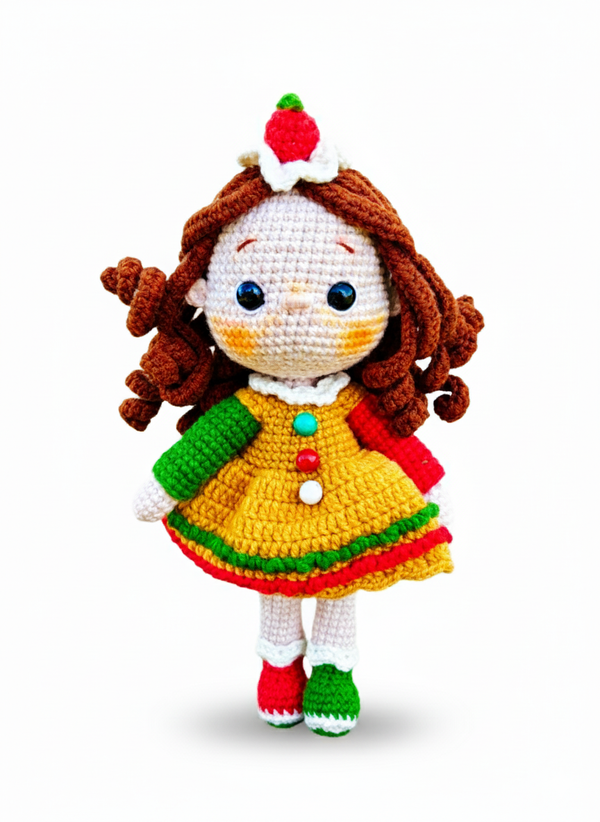 Ginger – Handgemaakte Gehaakte Peperkoekenmeisje Pop 25cm | Uniek Kerstcadeau