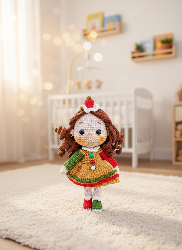 Ginger – Handgemaakte Gehaakte Peperkoekenmeisje Pop 25cm | Uniek Kerstcadeau