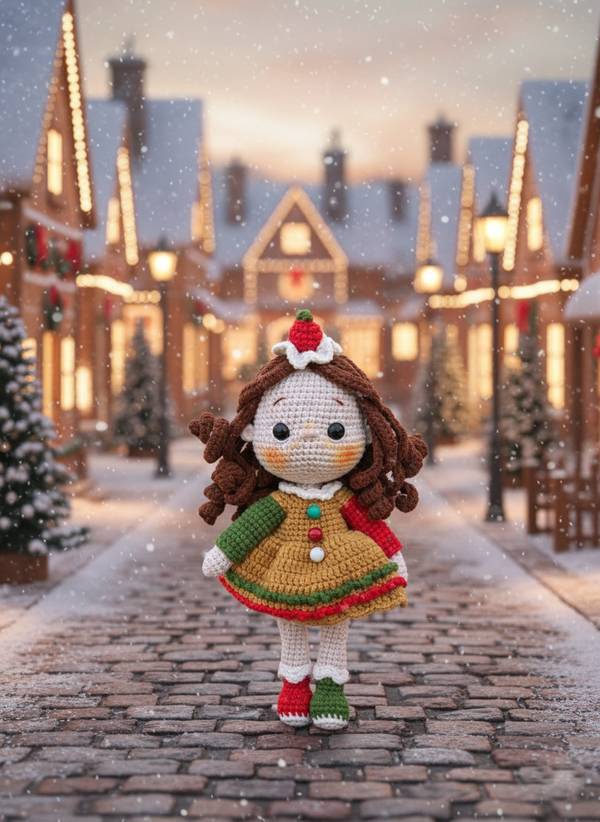 Ginger – Handgemaakte Gehaakte Peperkoekenmeisje Pop 25cm | Uniek Kerstcadeau