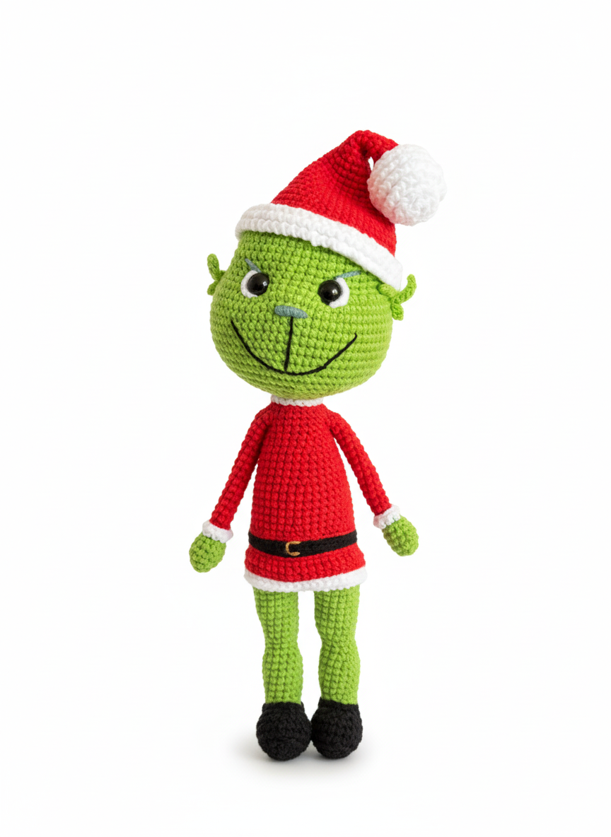 Gremble – Handgemaakte Gehaakte Kerstkarakterpop 27cm | Uniek Kerstcadeau