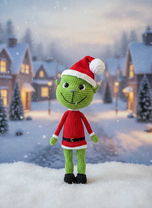 Gremble – Handgemaakte Gehaakte Kerstkarakterpop 27cm | Uniek Kerstcadeau