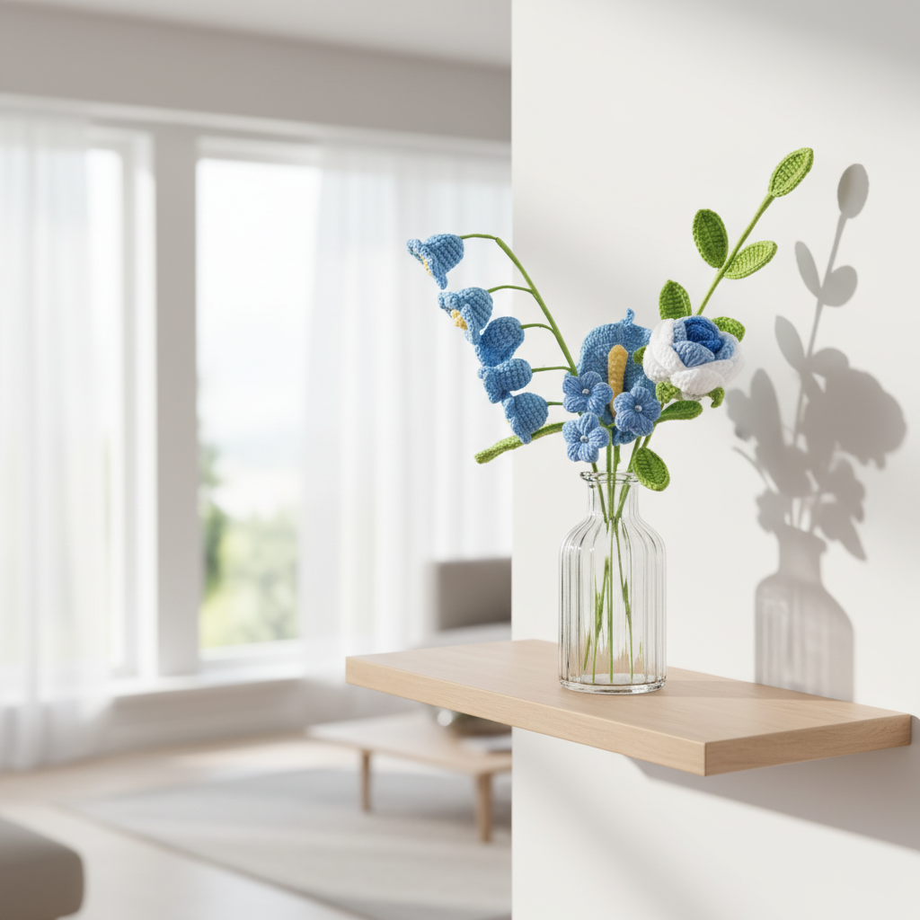 Handgemaakte Gehaakte Bloemenboeket Blauw Wit – Premium 5-delig Cadeau | Eeuwige Bloemen van Teeny Weeny