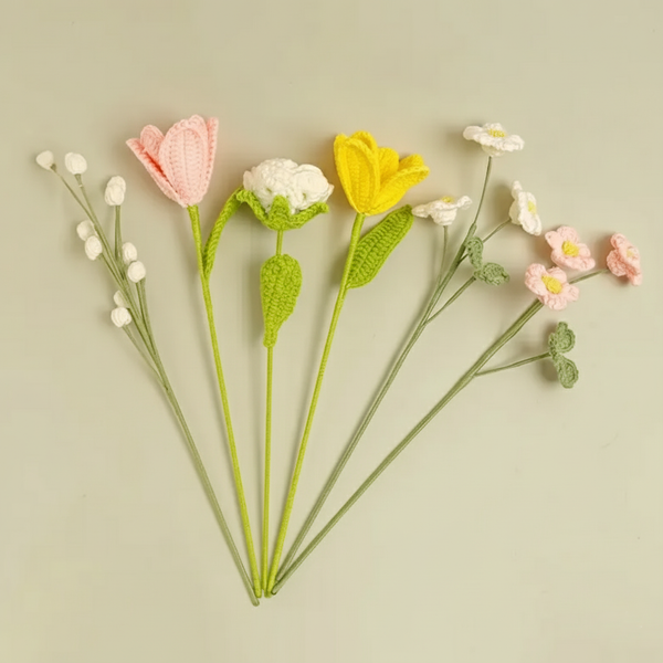 Handgemaakte Gehaakte Bloemenboeket Lente Pastel – Premium 6-delig Cadeau
