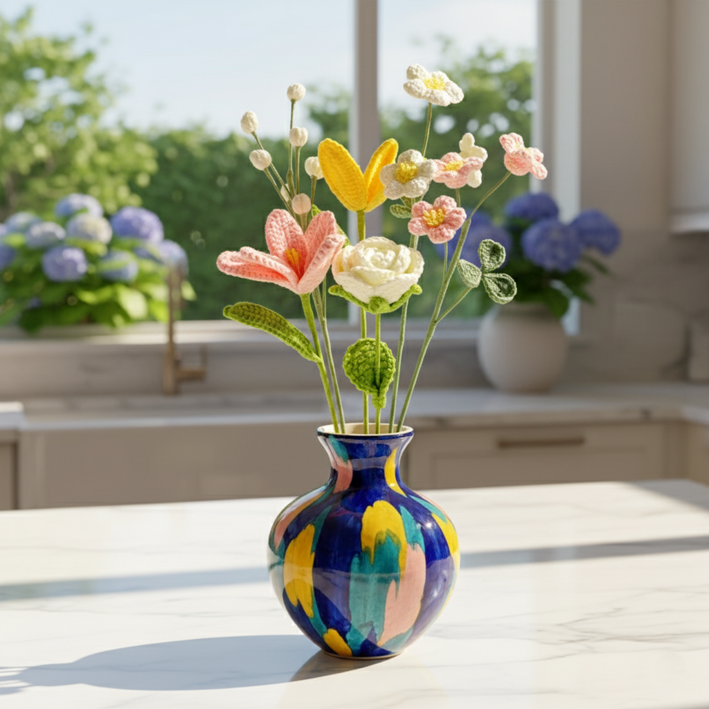 Handgemaakte Gehaakte Bloemenboeket Lente Pastel – Premium 6-delig Cadeau
