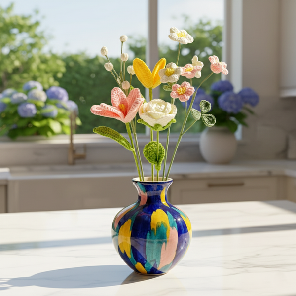 Handgemaakte Gehaakte Bloemenboeket Lente Pastel – Premium 6-delig Cadeau
