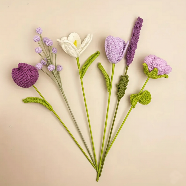 Handgemaakte Gehaakte Bloemenboeket Violet Paars – Premium 6-delig Cadeau