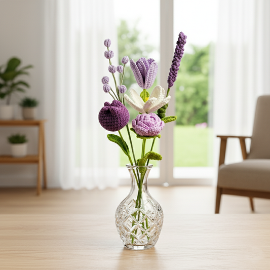 Handgemaakte Gehaakte Bloemenboeket Violet Paars – Premium 6-delig Cadeau