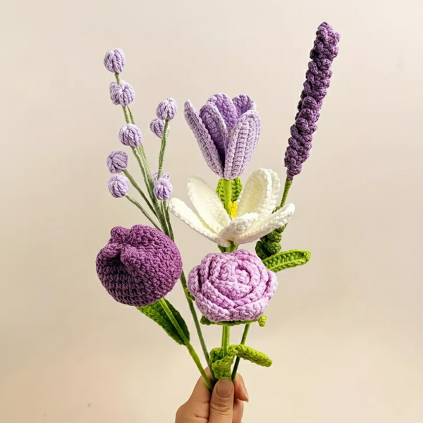 Handgemaakte Gehaakte Bloemenboeket Violet Paars – Premium 6-delig Cadeau