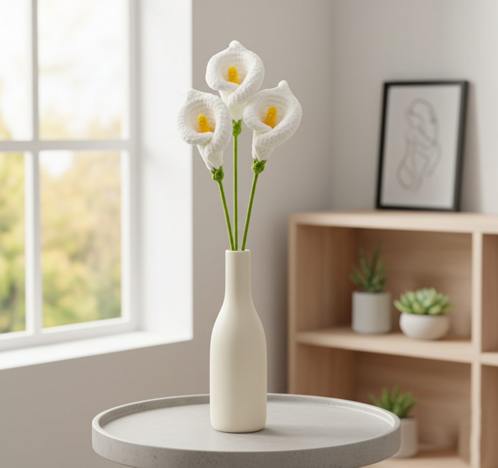 Handgemaakte Gehaakte Calla Lelie Wit – Premium Kunstbloem | Elegant Cadeau van Teeny Weeny