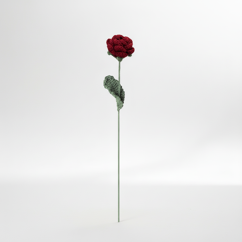 Handgemaakte Gehaakte Roos Rood Karmozijn – Premium Kunstbloem | Romantisch Cadeau