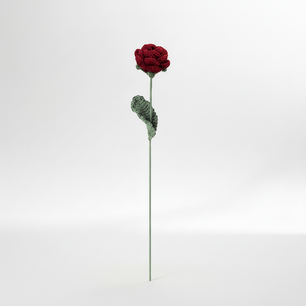 Handgemaakte Gehaakte Roos Rood Karmozijn – Premium Kunstbloem | Romantisch Cadeau