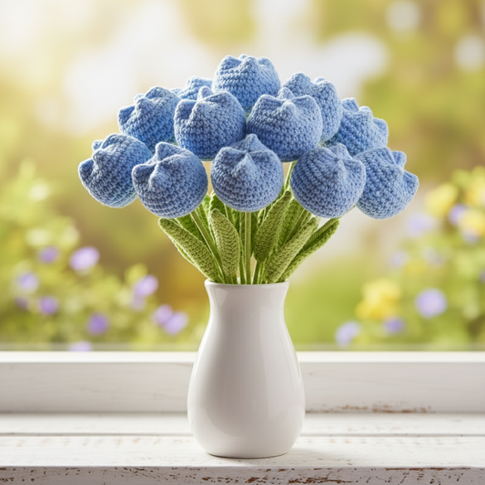 Handgemaakte Gehaakte Tulp Blauw – Premium Kunstbloem | Uniek Cadeau
