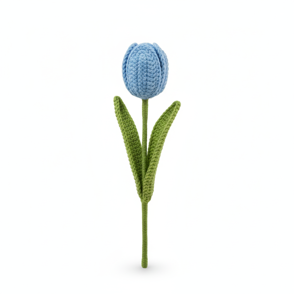 Handgemaakte Gehaakte Tulp Hemelblauw – Premium Kunstbloem | Uniek Cadeau
