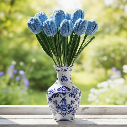 Handgemaakte Gehaakte Tulp Hemelblauw – Premium Kunstbloem | Uniek Cadeau
