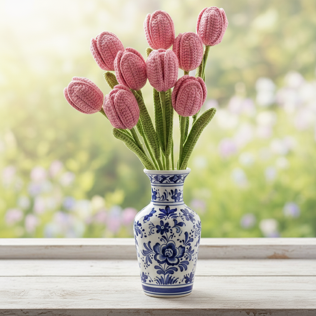 Handgemaakte Gehaakte Tulp Lichtroze – Kunstbloem | Uniek Cadeau
