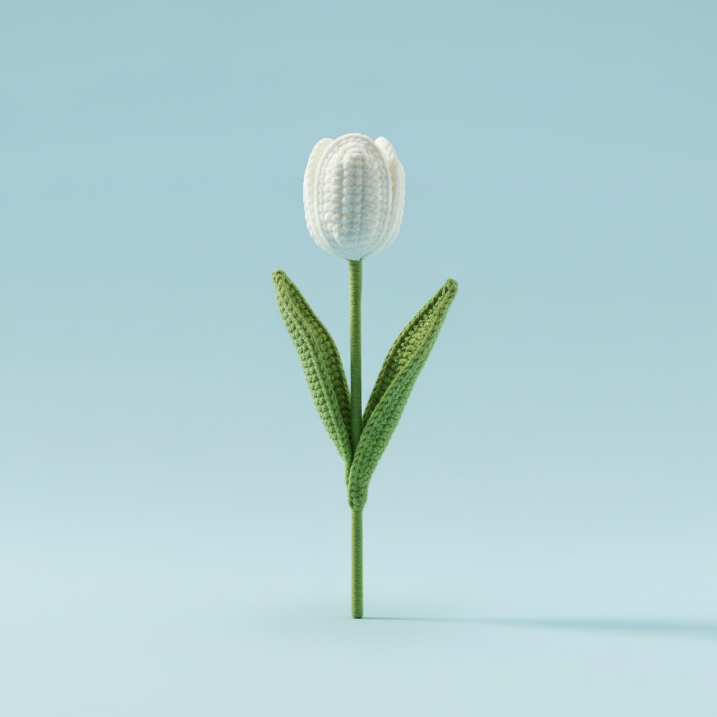 Handgemaakte Gehaakte Tulp White Marvel – Premium Kunstbloem | Cadeau
