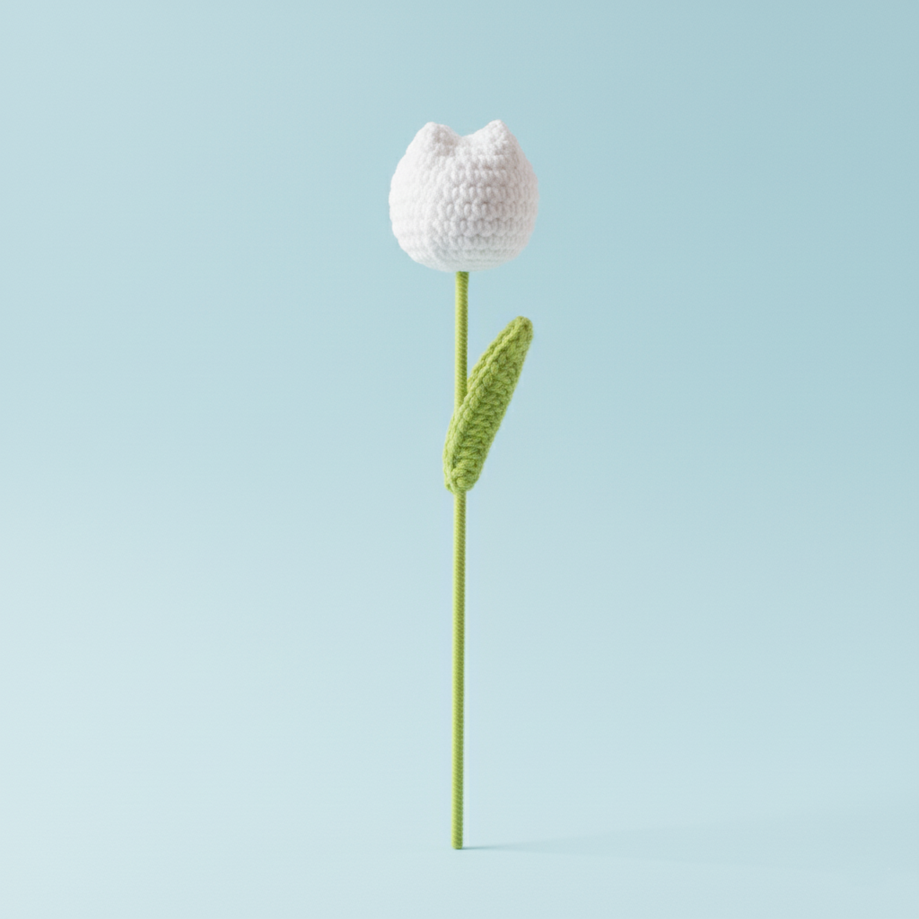 Handgemaakte Gehaakte Tulp Wit – Premium Kunstbloem | Elegant Cadeau
