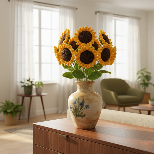 Handgemaakte Gehaakte Zonnebloem Geel – Premium Kunstbloem | Uniek Cadeau