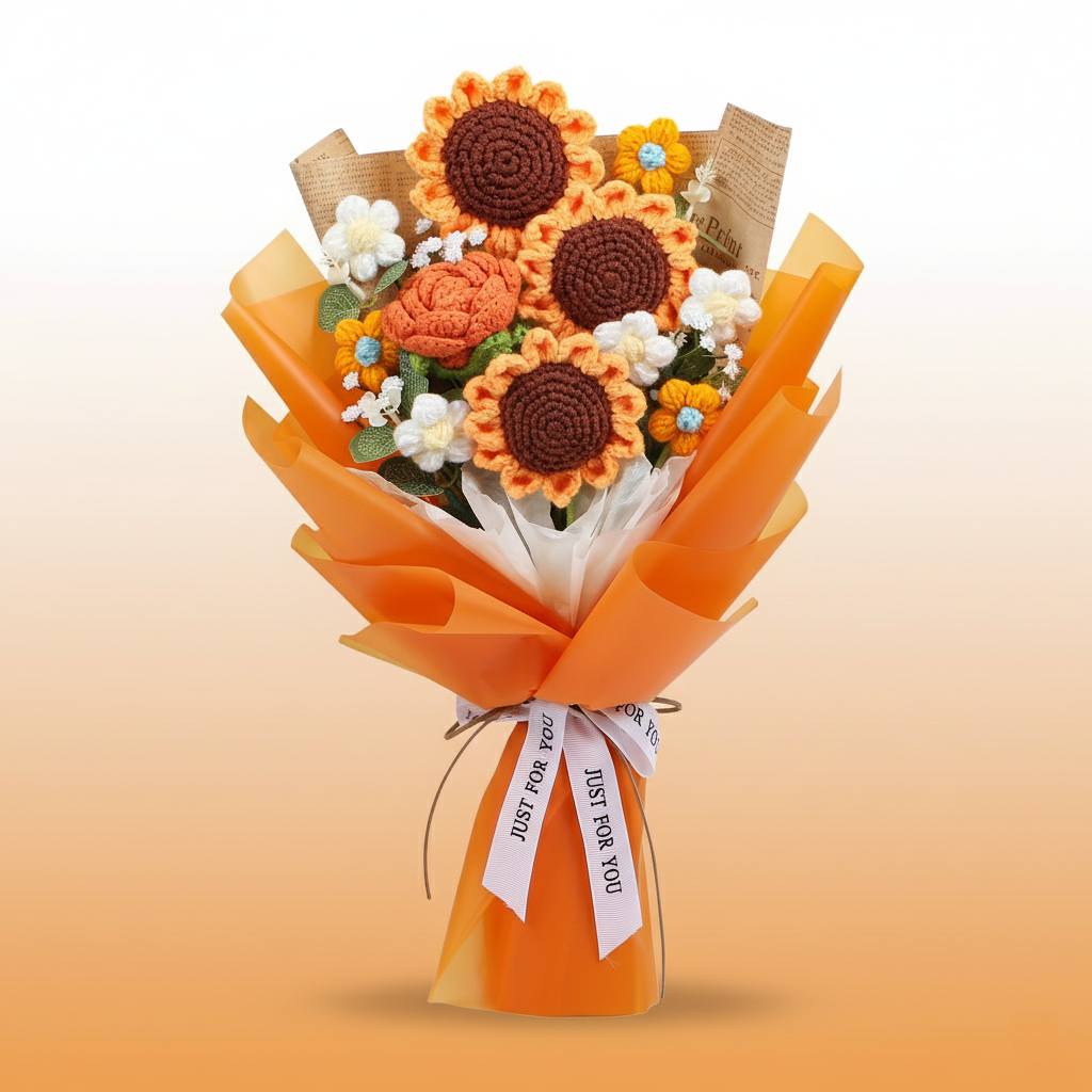 Handgemaakte Gehaakte Zonnebloemenboeket Geel – Premium Cadeau | Eeuwige Bloemen van Teeny Weeny