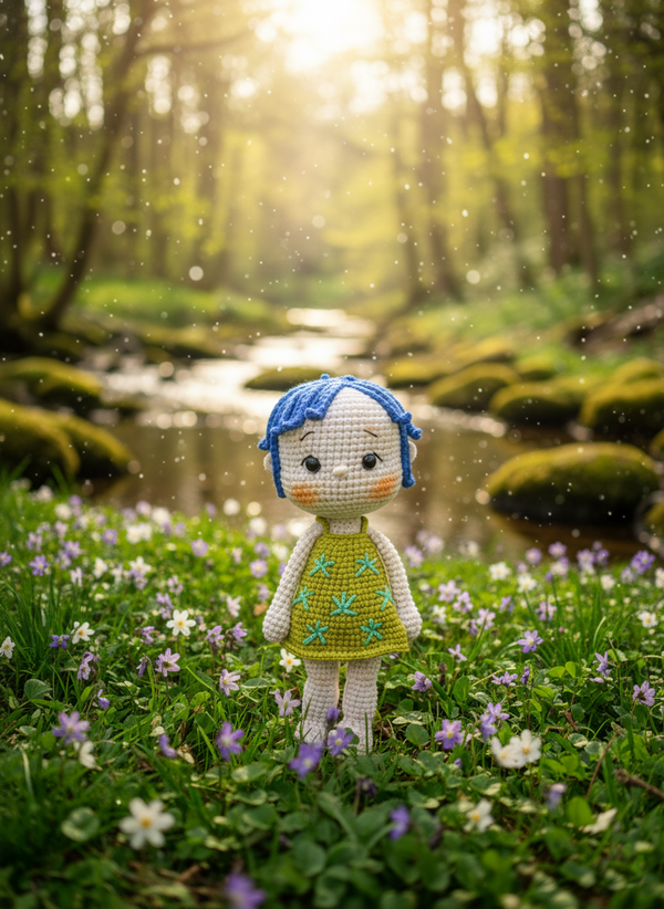 Iris – Handgemaakte Gehaakte Meisjespop 20cm | Lief Uniek Cadeau voor Kinderen