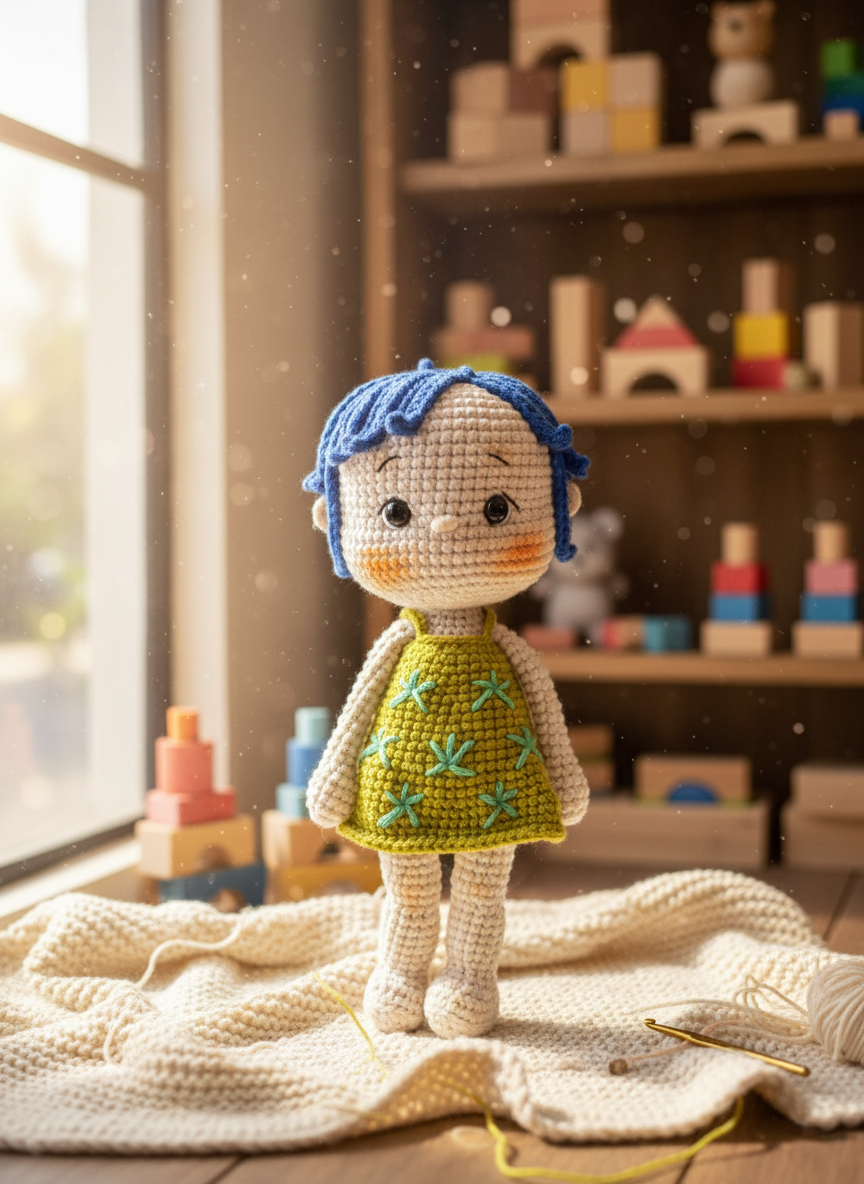 Iris – Handgemaakte Gehaakte Meisjespop 20cm | Lief Uniek Cadeau voor Kinderen
