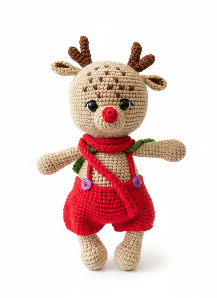 Jingles – Handgemaakte Gehaakte Rendierenpop 20cm | Uniek Kerstcadeau