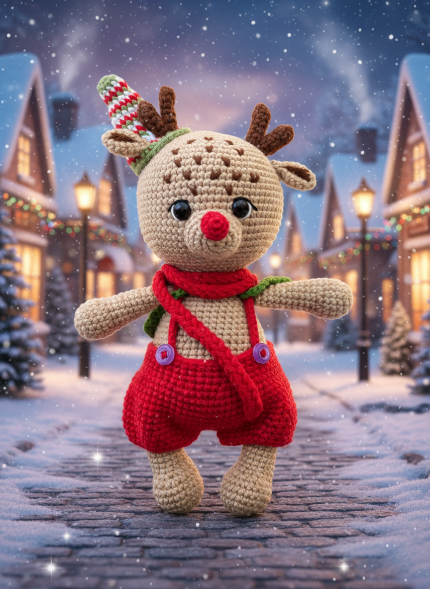 Jingles – Handgemaakte Gehaakte Rendierenpop 20cm | Uniek Kerstcadeau