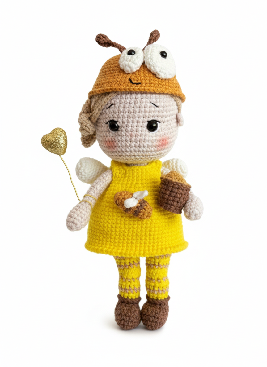 Marigold – Handgemaakte Gehaakte Bijenpop 22cm | Uniek Cadeau voor Kinderen