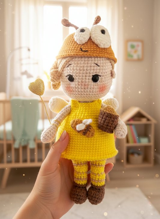Marigold – Handgemaakte Gehaakte Bijenpop 22cm | Uniek Cadeau voor Kinderen