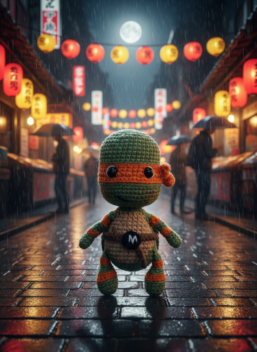 Mikko – Handgemaakte Gehaakte Ninja Schildpadpop 13cm | Uniek Heldencadeau voor Kinderen