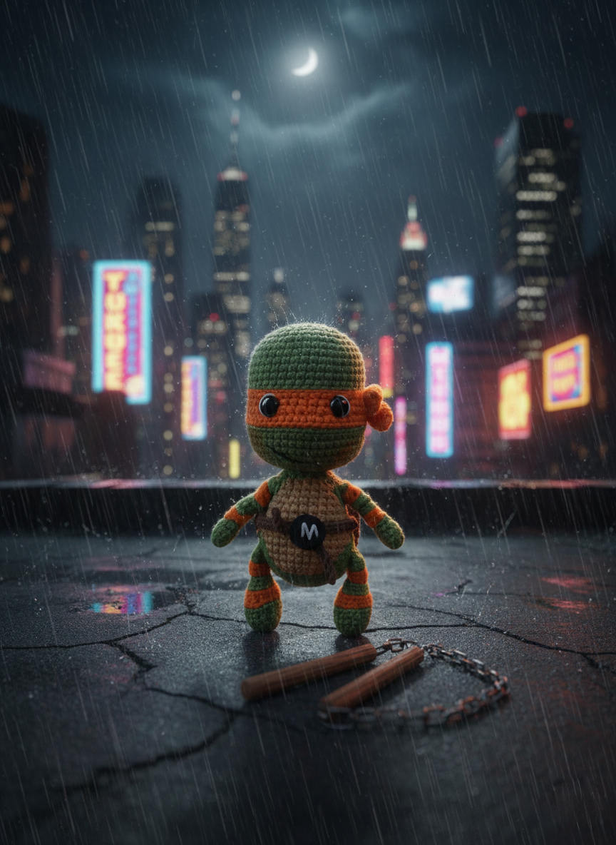 Mikko – Handgemaakte Gehaakte Ninja Schildpadpop 13cm | Uniek Heldencadeau voor Kinderen