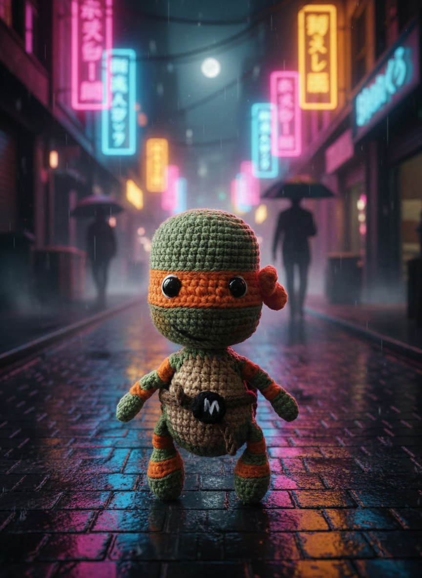 Mikko – Handgemaakte Gehaakte Ninja Schildpadpop 13cm | Uniek Heldencadeau voor Kinderen